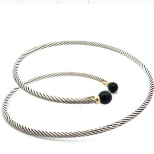 David Yurman silver onyx bracelet Elegant Silver & Black Twisted Bangle Bracelet